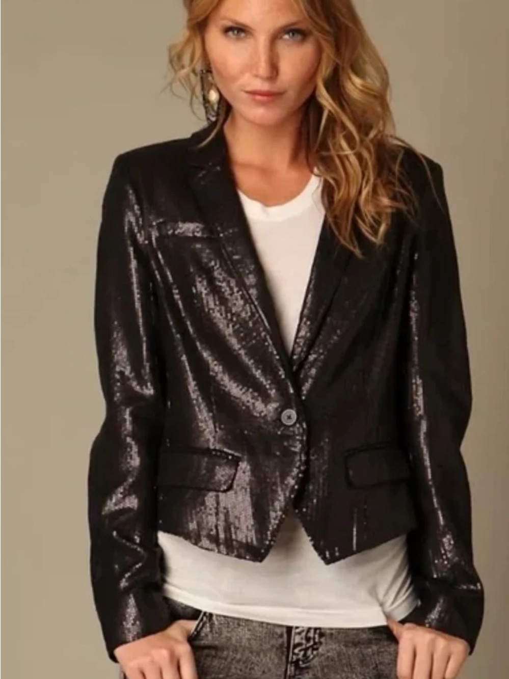 Free People Black Sequin Blazer Jacket NWNT